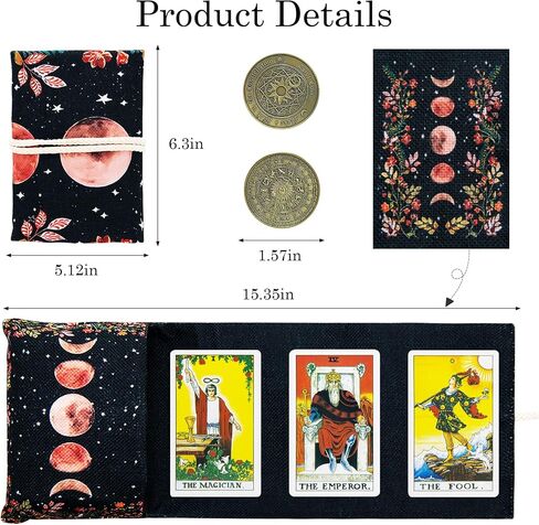 Knana Tarot Card Holder - Linen Tarot Card Case, Tarot Card Bag with Tarot Coin, Tarot Card Storage, Tarot Accessories, Suitable for Most Sizes of Tarot Cards, Oracle Cards (Sun Moon) in Kuwait