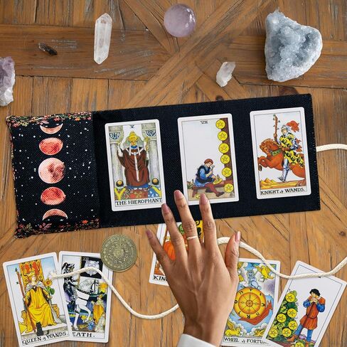 Knana Tarot Card Holder - Linen Tarot Card Case, Tarot Card Bag with Tarot Coin, Tarot Card Storage, Tarot Accessories, Suitable for Most Sizes of Tarot Cards, Oracle Cards (Sun Moon) in Kuwait
