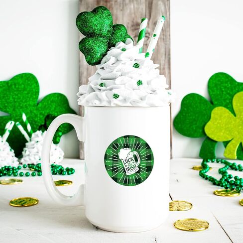 Whaline 1000Pcs St. Patrick's Day Stickers Roll Green Buffalo Plaid Shamrock Round Stickers 1.5Inch Lucky Clover Label Tags Self-Adhesive Stickers for Irish Party Seals Cards Envelopes, 8 Design in Saudi Arabia
