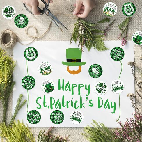 Whaline 1000Pcs St. Patrick's Day Stickers Roll Green Buffalo Plaid Shamrock Round Stickers 1.5Inch Lucky Clover Label Tags Self-Adhesive Stickers for Irish Party Seals Cards Envelopes, 8 Design in Saudi Arabia