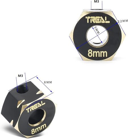 TREAL BRASS Extended Wheels Hex Hubs Adapters 12 * 8mm (4) PCS لـ AXIAL CAPRA SCX10 III JLU Gladiator Bronco Base Camp in Kuwait