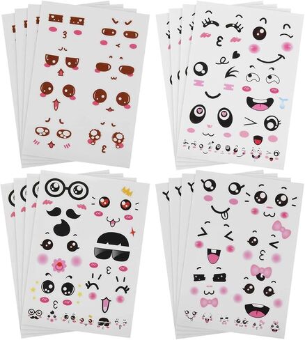 16pcs Cute Cartoon Face Expression Stickers with Eyes Nose Mouth Creative Stationery Sticker for Books Cup Water Bottles DIY Decoration Face Expression in Saudi Arabia
