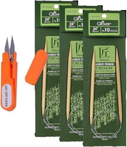 Westlake Art Takumi Bamboo Circular ، 0.32 Oz Size 10 إبر حياكة دائرية 24 بوصة مع مقص التطريز ، والحياكة السلسة ، والكابل المرن لمشاريع سلسة (حزمة 3) in Kuwait