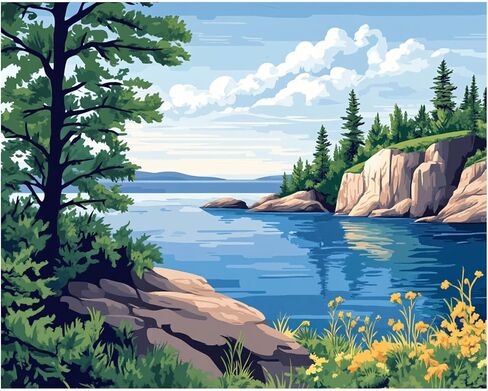 Superior Lake Paint by Numbers, Minnesota Michigan Scenery Paint by Number Kit for Adults, Mountains Lakes Wilderness DIY Oil Painting on Canvas for Home Decor(16x20inch, No Frame) in Saudi Arabia