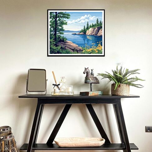 Superior Lake Paint by Numbers, Minnesota Michigan Scenery Paint by Number Kit for Adults, Mountains Lakes Wilderness DIY Oil Painting on Canvas for Home Decor(16x20inch, No Frame) in Saudi Arabia