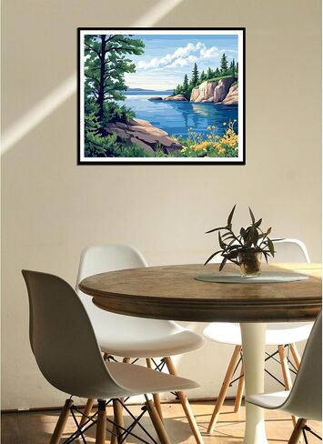 Superior Lake Paint by Numbers, Minnesota Michigan Scenery Paint by Number Kit for Adults, Mountains Lakes Wilderness DIY Oil Painting on Canvas for Home Decor(16x20inch, No Frame) in Saudi Arabia