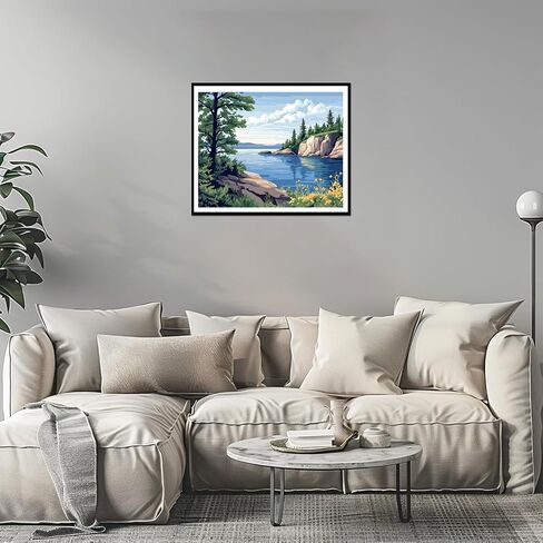 Superior Lake Paint by Numbers, Minnesota Michigan Scenery Paint by Number Kit for Adults, Mountains Lakes Wilderness DIY Oil Painting on Canvas for Home Decor(16x20inch, No Frame) in Saudi Arabia