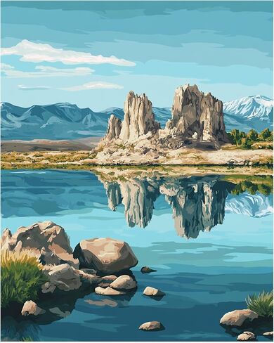 Superior Lake Paint by Numbers, Minnesota Michigan Scenery Paint by Number Kit for Adults, Mountains Lakes Wilderness DIY Oil Painting on Canvas for Home Decor(16x20inch, No Frame) in Saudi Arabia