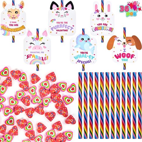 JOYIN 36PCS Rainbow Pencils Assorted Gift, Party Favor Classroom Exchange Stationery Kids Set, Perfect for Reward Prizes, Includes Pencils, Erasers in Saudi Arabia