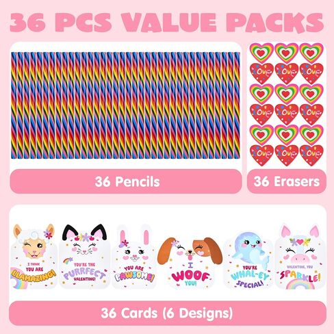 JOYIN 36PCS Rainbow Pencils Assorted Gift, Party Favor Classroom Exchange Stationery Kids Set, Perfect for Reward Prizes, Includes Pencils, Erasers in Saudi Arabia