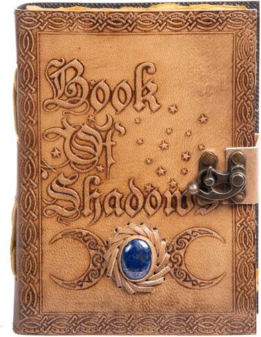 NATURALS EXPORT Blank Book Journal With Lock Clasp Blue Stone Prop Vintage Book Of Shadow Handmade Leather Diary Embossed Antique Notebook Daily 7 X 5 Inches - 200 Pages (Tan) in Saudi Arabia