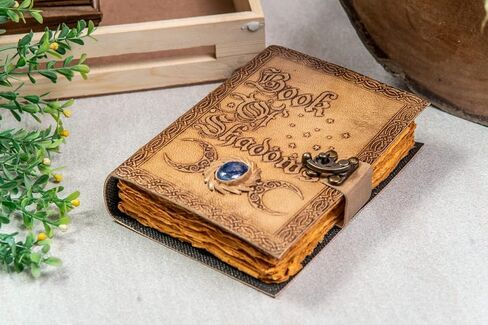 NATURALS EXPORT Blank Book Journal With Lock Clasp Blue Stone Prop Vintage Book Of Shadow Handmade Leather Diary Embossed Antique Notebook Daily 7 X 5 Inches - 200 Pages (Tan) in Saudi Arabia