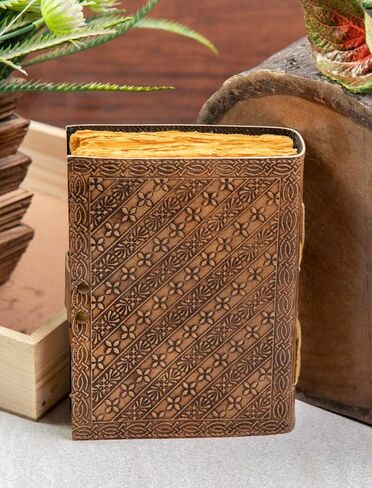 NATURALS EXPORT Blank Book Journal With Lock Clasp Blue Stone Prop Vintage Book Of Shadow Handmade Leather Diary Embossed Antique Notebook Daily 7 X 5 Inches - 200 Pages (Tan) in Saudi Arabia