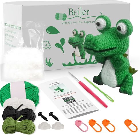 Crochet Kit for Beginners with Premium Core-Spun Cotton,Crochet Animal Kit with Step by Step Video Tutorials (Crocodile) in Saudi Arabia