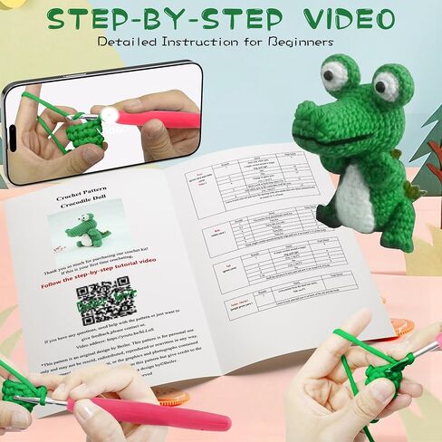 Crochet Kit for Beginners with Premium Core-Spun Cotton,Crochet Animal Kit with Step by Step Video Tutorials (Crocodile) in Saudi Arabia