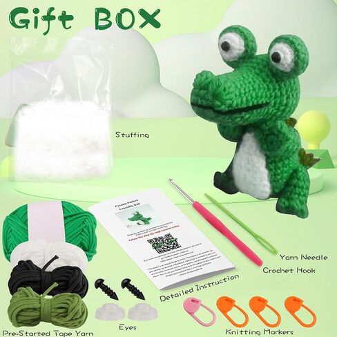 Crochet Kit for Beginners with Premium Core-Spun Cotton,Crochet Animal Kit with Step by Step Video Tutorials (Crocodile) in Saudi Arabia