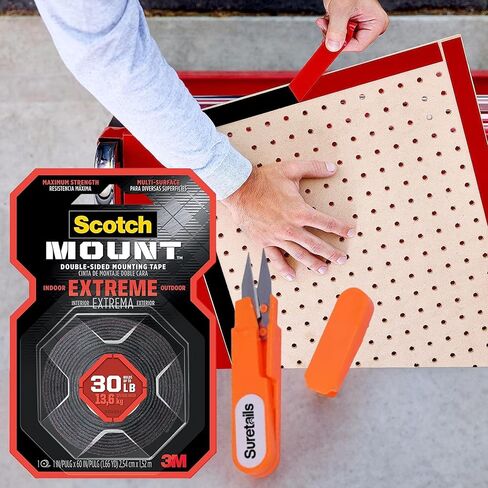 Scotch Double-Sided Extreme Mounting Tape, 1.45 Oz, 1"X60", Holds 30 Lbs, Weather-Resistant, Versatile, Bundle With Embroidery Scissors, Easy Application, Indoor/Outdoor Use (Pack Of 6) in Kuwait