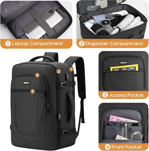 MOMUVO Carry on Backpack with 3 Packing Cubes,Extra Large 40L Travel Backpack Airplane Approved with USB Port College School Backpack for Travel Business University in Saudi Arabia