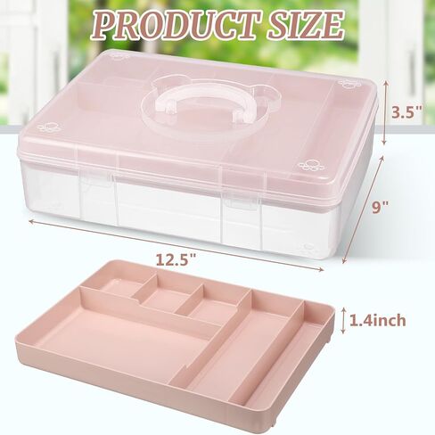 2 Pcs 2 Tier Cute Bear Storage Box with Removable Divided Tray 12.5" x 9" Portable Clear Plastic Art Supply Organizer Stackable Office Supplies Container for Pens Notes A4 Papers (Pink) in Saudi Arabia