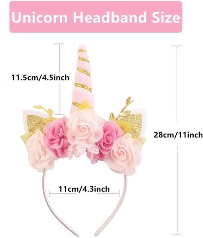Nishine Girls Unicorn Horn Headband with Chiffon Leaf Floral Unicron Tiara Halloween Cospaly Party Supply in Saudi Arabia