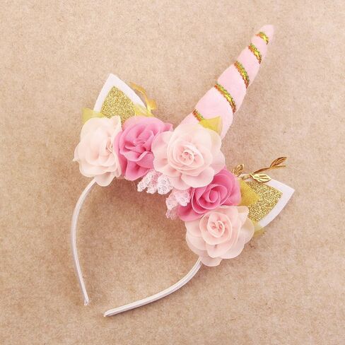 Nishine Girls Unicorn Horn Headband with Chiffon Leaf Floral Unicron Tiara Halloween Cospaly Party Supply in Saudi Arabia
