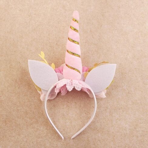Nishine Girls Unicorn Horn Headband with Chiffon Leaf Floral Unicron Tiara Halloween Cospaly Party Supply in Saudi Arabia