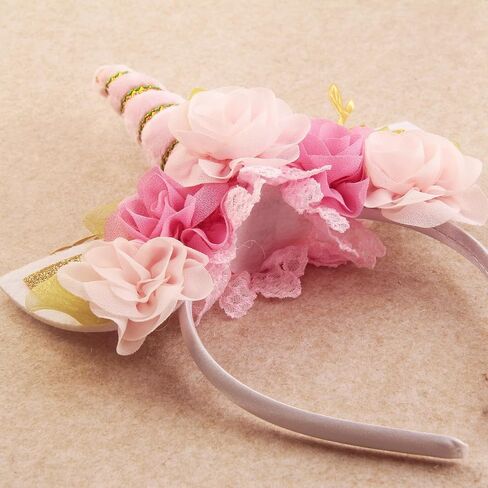 Nishine Girls Unicorn Horn Headband with Chiffon Leaf Floral Unicron Tiara Halloween Cospaly Party Supply in Saudi Arabia