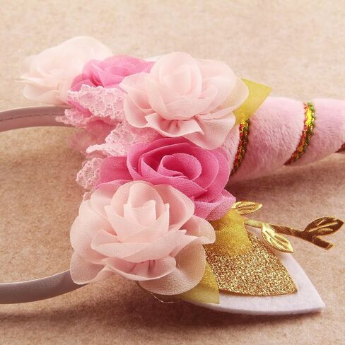 Nishine Girls Unicorn Horn Headband with Chiffon Leaf Floral Unicron Tiara Halloween Cospaly Party Supply in Saudi Arabia