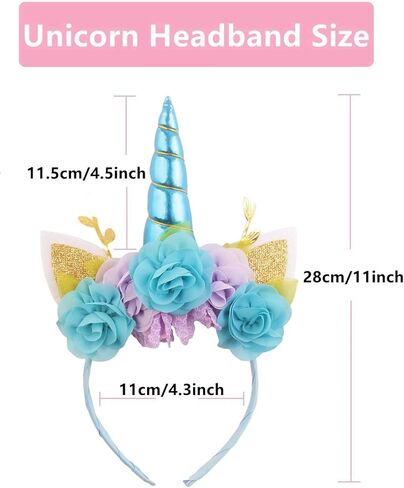 Nishine Girls Unicorn Horn Headband with Chiffon Leaf Floral Unicron Tiara Halloween Cospaly Party Supply in Saudi Arabia