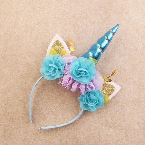 Nishine Girls Unicorn Horn Headband with Chiffon Leaf Floral Unicron Tiara Halloween Cospaly Party Supply in Saudi Arabia
