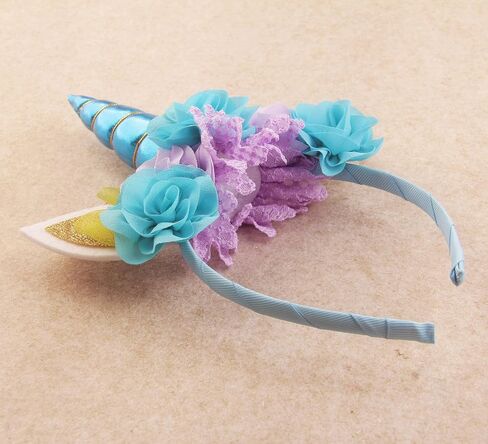 Nishine Girls Unicorn Horn Headband with Chiffon Leaf Floral Unicron Tiara Halloween Cospaly Party Supply in Saudi Arabia
