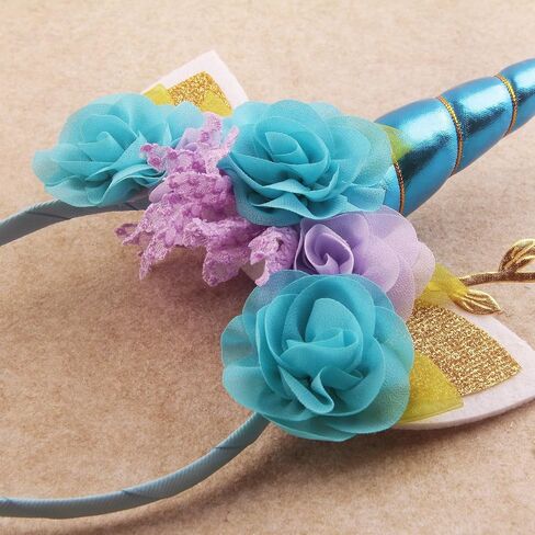 Nishine Girls Unicorn Horn Headband with Chiffon Leaf Floral Unicron Tiara Halloween Cospaly Party Supply in Saudi Arabia