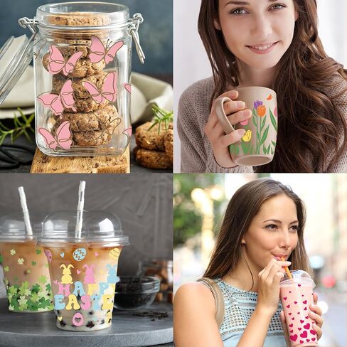 Whaline 12Pcs Valentines St. Patrick's Day Easter Spring Cup Wrap Transfer Stickers Heart Shamrock Easter Egg Bunny Flower Butterfly Transfer Cup Stickers Decals for Glass Cup DIY Crafts in Saudi Arabia
