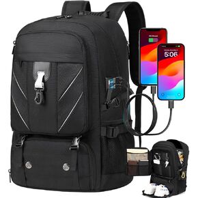 17.3 Inch Travel Laptop Backpack with Shoe Compartment,50L Carry on Flight Approved Backpacks Multiple Compartments,Water Resistant Anti Theft Bag with USB Charging Port,for Men Women