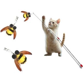 MRHN Bee Cat Toy Wand – Cat Wand Toy, Bee Cat Toy, Cat Feather Toy, Cat String Toy, Cat Wand Toys for Indoor Cats, Cat Feather Wand, Cat Stick Toy