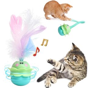 لعبة Cat Toys Monster ، 2in1 Tomatic Cat Toy للقطط الداخلية للقطرات القاسية ، والريش الحقيقي ، وذيل السيليكون ، وإضاءة LED ، ونقص الفئران ، و type -c قابلة لإعادة الشحن - GB