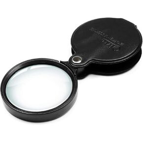 10X Small Pocket Magnifier Glass, Mini Folding Magnifying Lenses with Rotating Protective Leather Sheath for Seniors Reading, Inspection, Kids for Exploration, Elders Gift, 2 3/8'' Lens Size