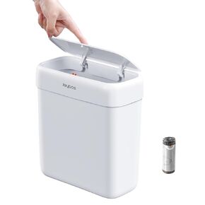 JOYBOS Trash Can with Lid, 2.6 Gallons/9.2 Qt Garbage Can with Press Top, Small Trash Can Dog Proof, Plastic Trash Bin, Waste Basket for Rv Bathroom Kitchen Bedroom Office White