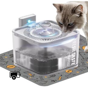 Rechargeable Cat Water Fountain - Pet Water Fountain with Motion Sensor,106oz/3L Automatic Cat Water Dispenser, Wireless Drinking Fountain for Cats Indoor, 1 Silicone Pad Included