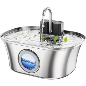 Cat Water Fountain Wireless - Battery Operated Stainless Steel Cat Fountain, Automatic Cordless Pet Water Fountain Indoor, Easy Clean BPA-Free for Cats, Dogs, Multiple Pets