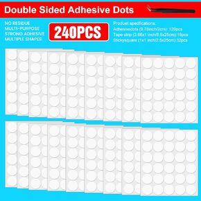 240 Pcs Clear Sticky Dots Adhesive Dots Double Sided Large Glues Dots Clear Double Sided Tape for Walls Removable Strong Mounting Double Sided Sticky Tape for Picture Poster Festival Party Decorations