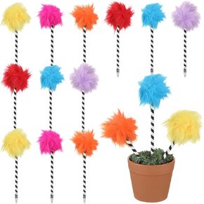 12 Pcs Truffula Tree Pompom Pen Colorful Fluffy Ball Pens Cute Fuzzy Pens Pom Pom Pens Gift for 100th Day of School Office, Rose, Orange, Yellow, Purple, Red, and Blue(Black and White) in Saudi Arabia