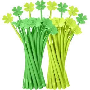Zonon 64 Pcs St Patrick's Day Pens Cute Ballpoint 0.5 mm Black Gel Ink Roller Ball Pens with Green Clover and Shamrock Designs for St Patricks Day Party Favors, School, and Office Supplies