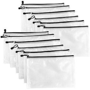 12pcs A3 PVC Mesh Zipper Pouch Bag, 16.1" x 12.6", White，Waterproof Reusable for Organizing Storage Toys, Puzzles, Office Supplies, Cosmetics, Travel Accessories