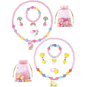 Swooflia Easter Basket Stuffer Gifts Jewelry for Girls 2 Set - Cute Necklace Bracelet Clip-On Earrings Rings Easter Egg Party Favors 3 4 5 6 7 8 12 Years Old Kids Litter Girl Teens Accessories