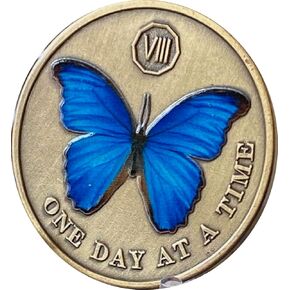8 Year Blue Butterfly Medallion One Day at A Time Sobriety Chip