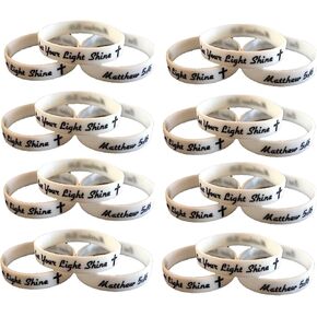 Glow In Dark Let Your Light Shine Matthew 5:16 Halloween Christian Silicone Bracelets Inspirational Scripture Trunk Or Treat Party Favors Small 7" Bulk Pack (50 Count)