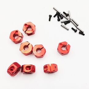 8 X Drive Wheel Hub Adapter 12mm Hex 7mm Thickness with Pins and Screws for RC 1/10 Slash 4x4 Hoss Stampede Rustler 4WD Upgrade Parts, Replacement for 1654 (Red)