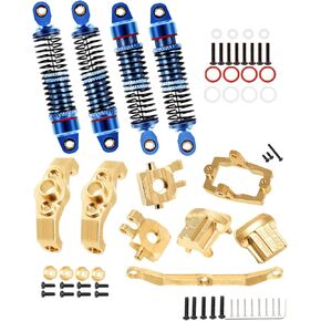 Upgrades Part for 1/18 TRX4M,Brass Steering Blocks Knuckle,Caster Blocks C-Hubs,Axle Diff Cover,Steering Servo Mount,Steering Link,Shock Absorber,Brass with Navy Blue