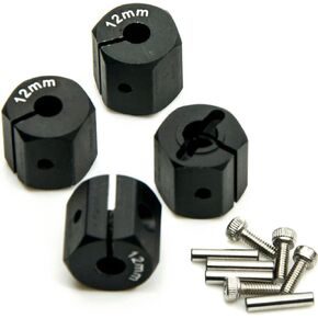 QUE-T Aluminum 12mm Thickness 12mm Wheel Hex Drive Adaptors with Pins & Screws for Most of 1/10 RC Crawler Car Black